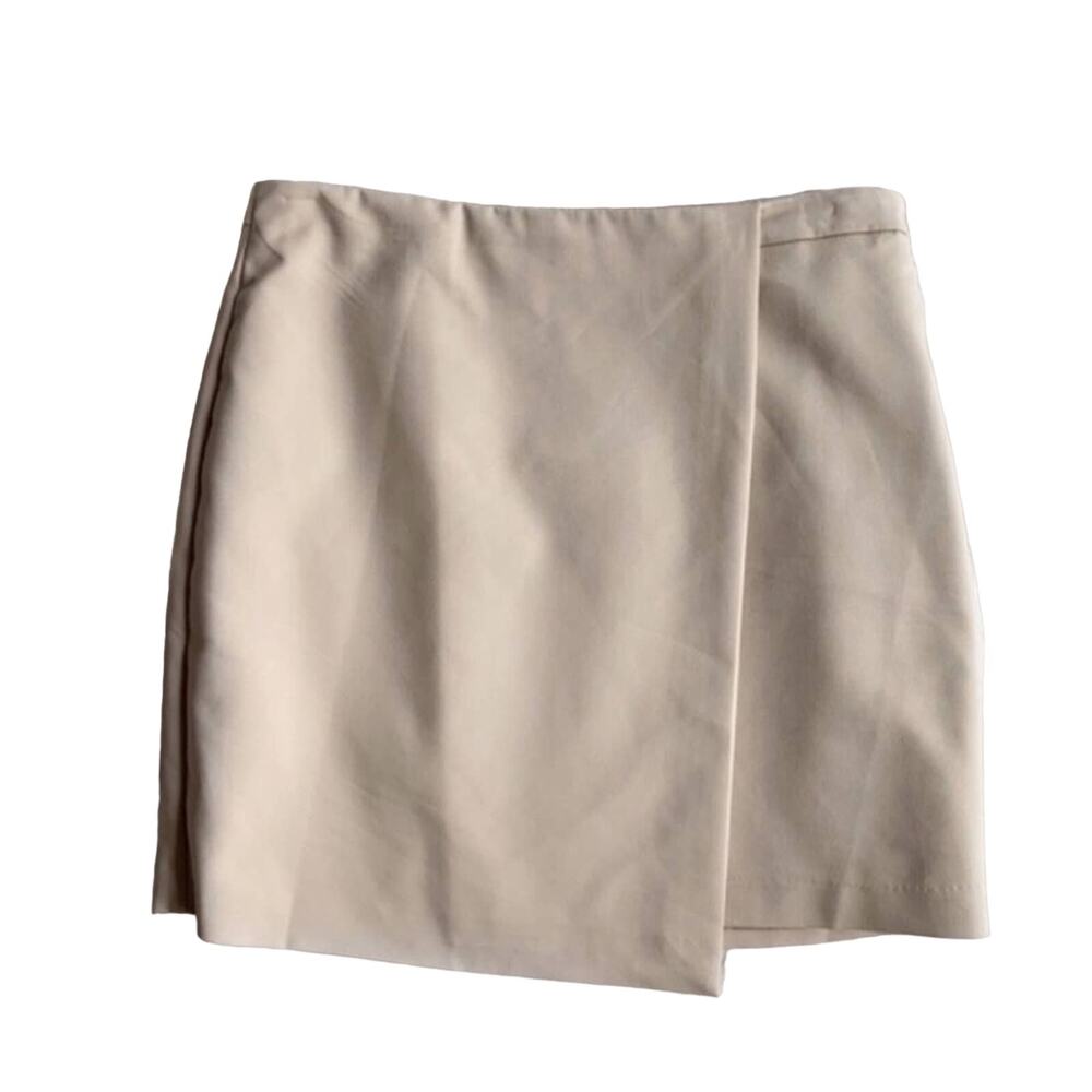 NEW PHILOSOPHY Tan Khaki Asymmetrical Hem Lined Pencil Mini Skirt 8 Work Casual